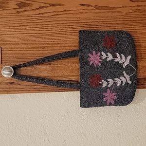 Grey with flowers beaded handbag, perfect condition, great satin lining.